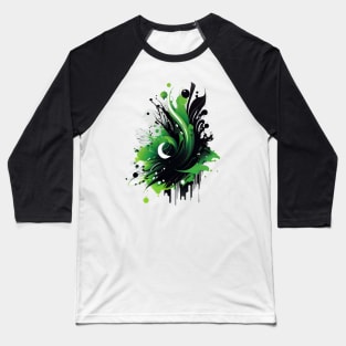Abstract Green and Black Half Moon Design Baseball T-Shirt
